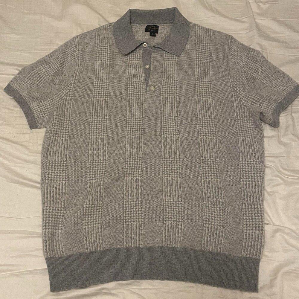 J. Crew 100% Cashmere Short Sleeve Glen Plaid Sweater Polo
